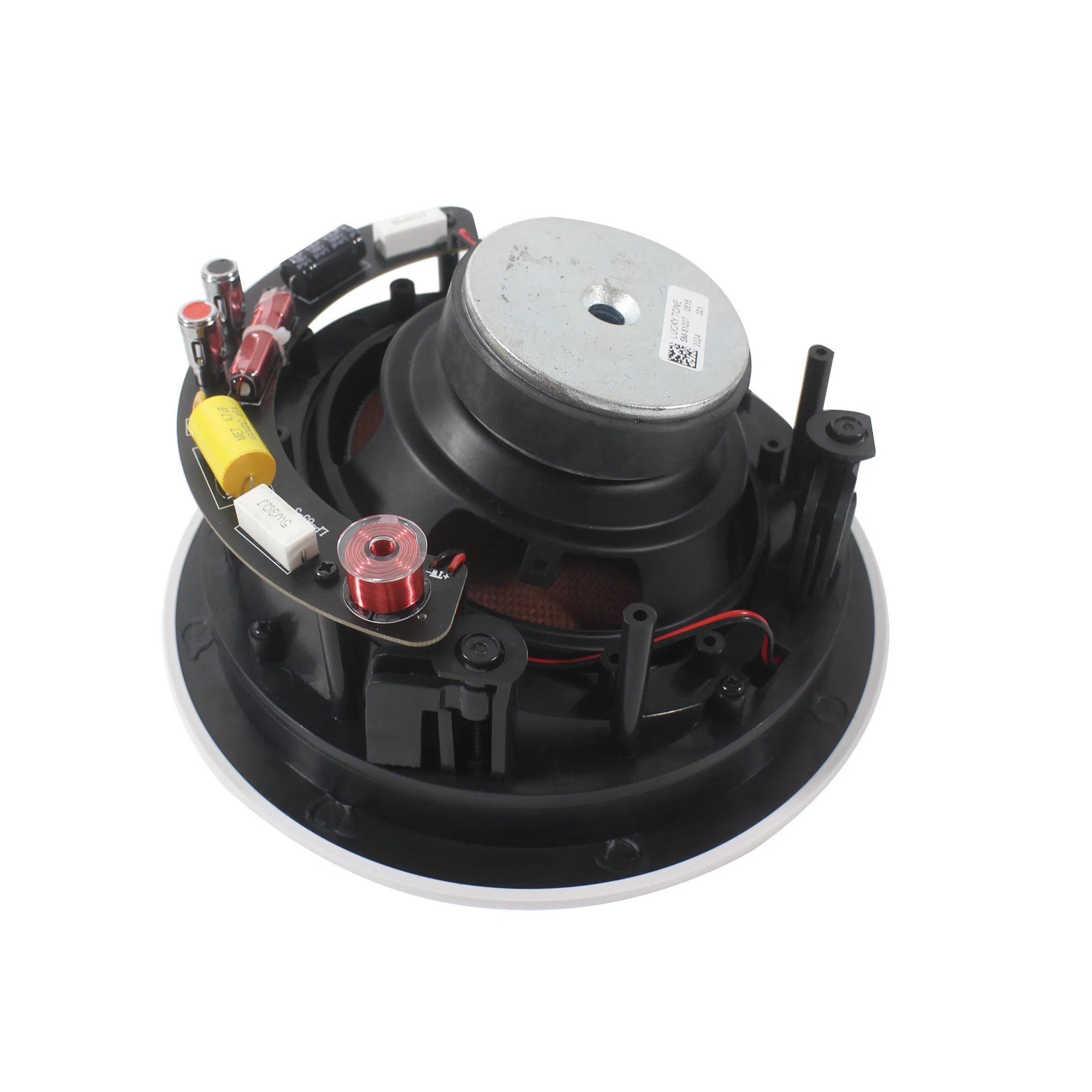 Tilted Rimless Ceiling Speaker with Angle-Adjustable Titanium Tweeter – Perfect for Premium Home Theater & HiFi Music