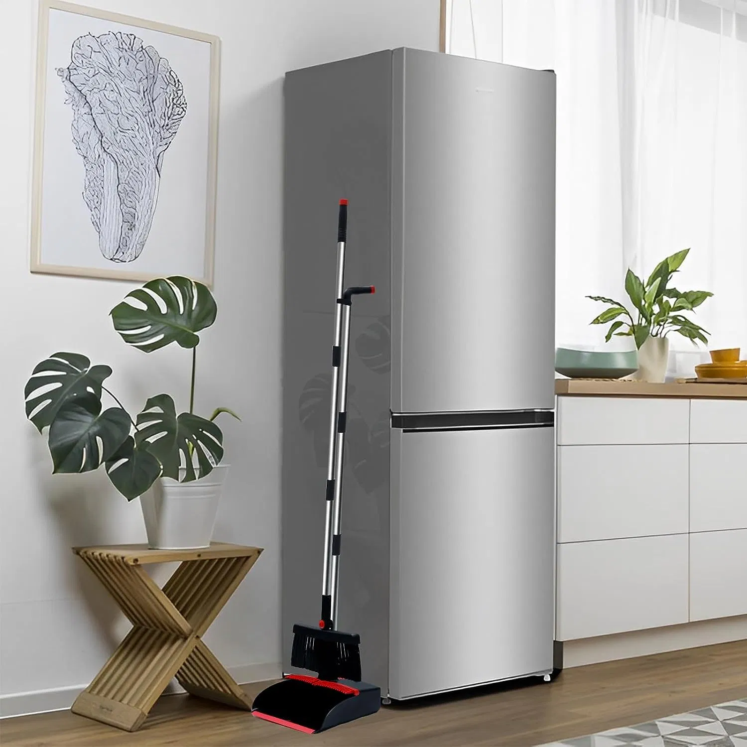 Household Telescopic Handle Broom and Dustpan with Dustpan Teeth