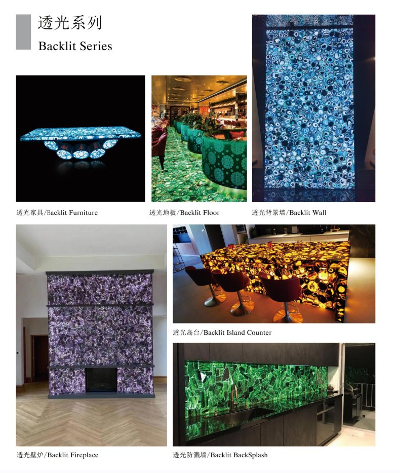 Semi Precious Stone/Agate/Crystal Stone Series Hardness High Transparency Dining Tables Flooring, Island Platforms, Background Design Wall