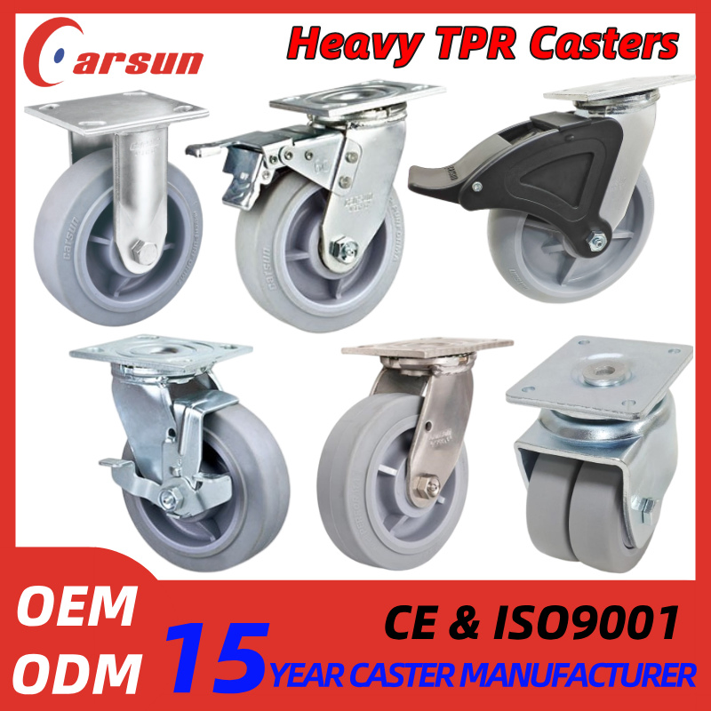 Carsun Caster 4/5/6/8inch Non-Marking TPR Thermoplastic Rubber Wheel Heavy Duty Caster Wheels for Industrial Trolley