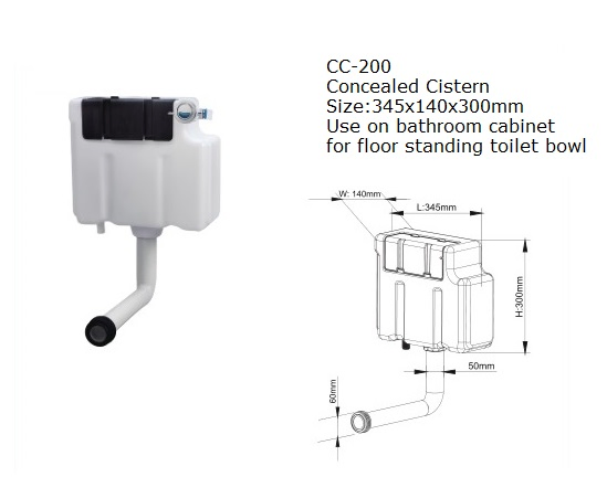 Cc-200 Cabinet Built-in Cistern, Plastic Water Tank, Plastic Flush Cistern, Concealed Cistern