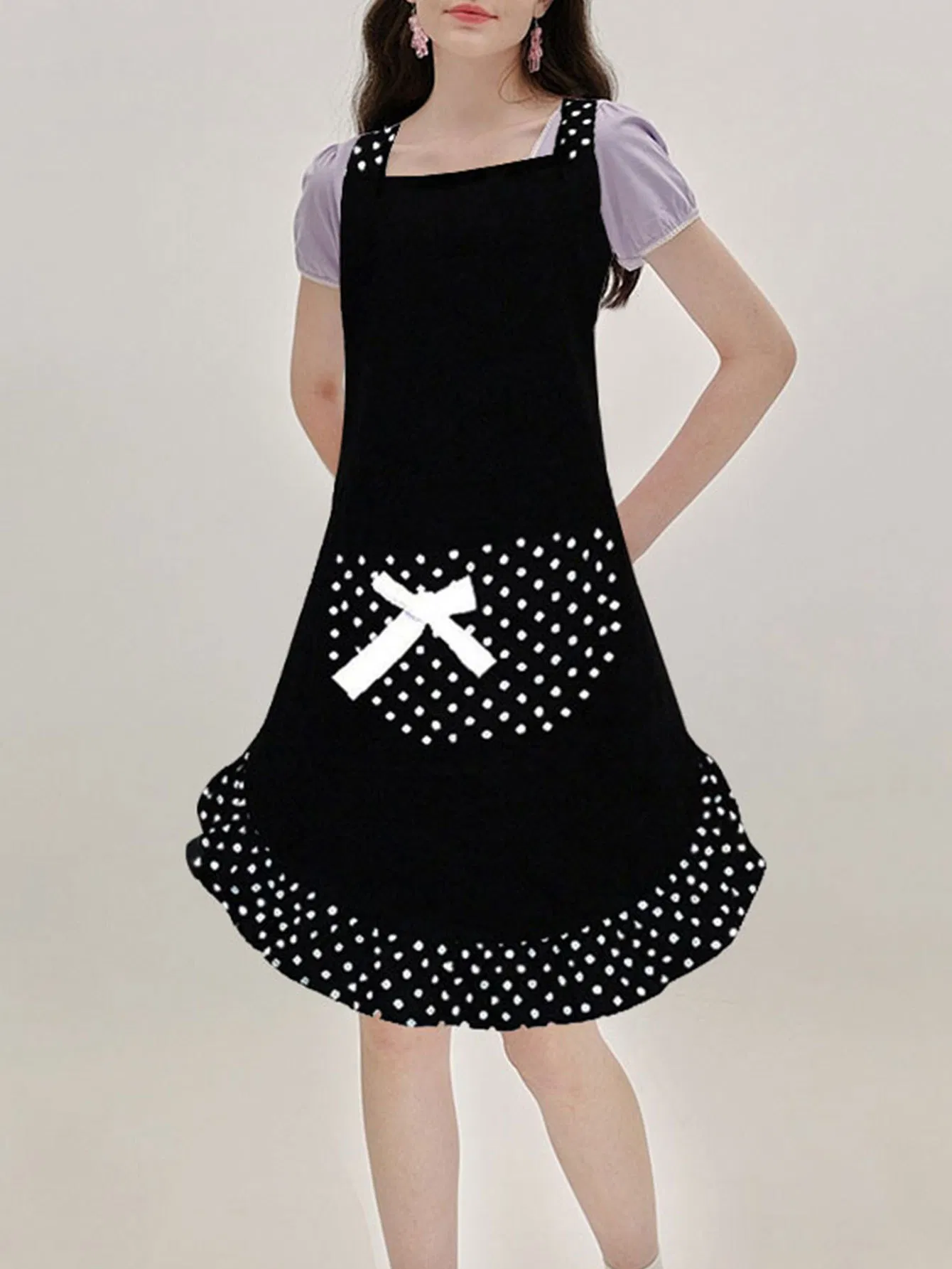 Cute Bow Polka DOT Princess Apron, Sleeveless Kitchen and Dining Room Women's Work Apron