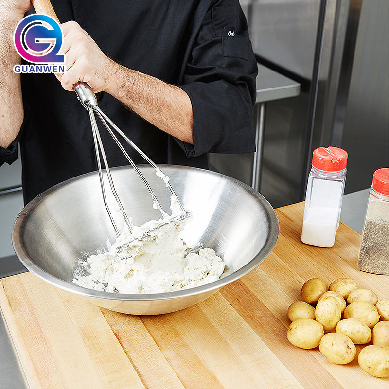 Commercial Heavy Duty Chrome-Plated Potato Masher with Wood Handle Potato Ricer