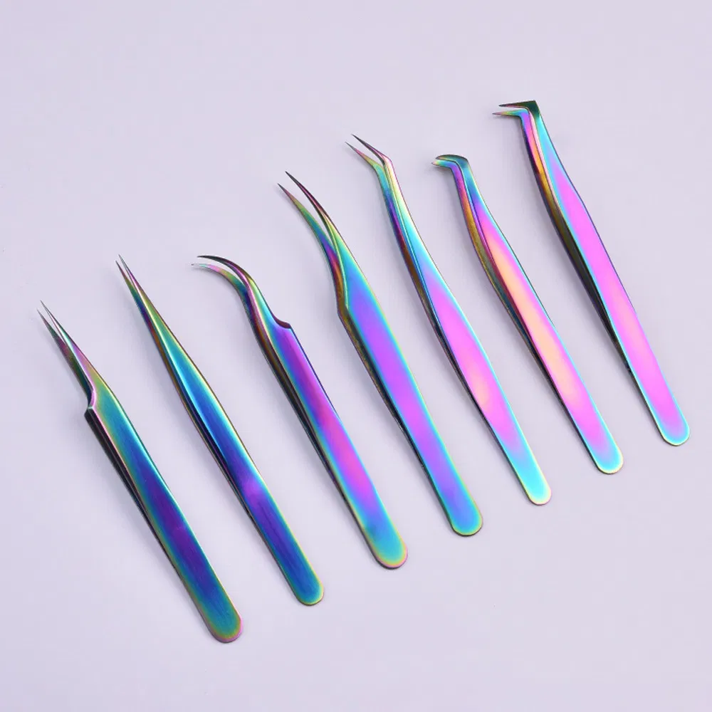 Rainbow Coated Lashes Eyelash Makeup Tool Stainless Steel Precision Electronic Beauty Eyebrow Tweezers