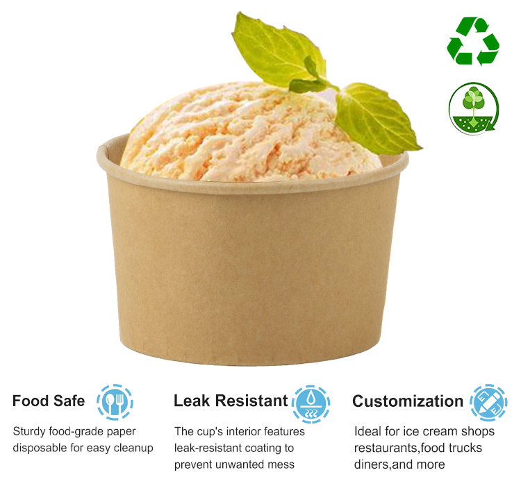 Biodegradable Yogurt Cup, Disposable Paper Bowl, Ice Cream Bowl with PP Lid