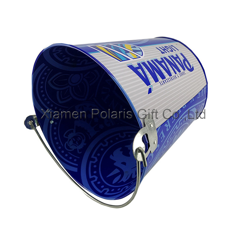 Full Color Logo Printing Round Large Capacity Tinplate Ice Bucket with Handle