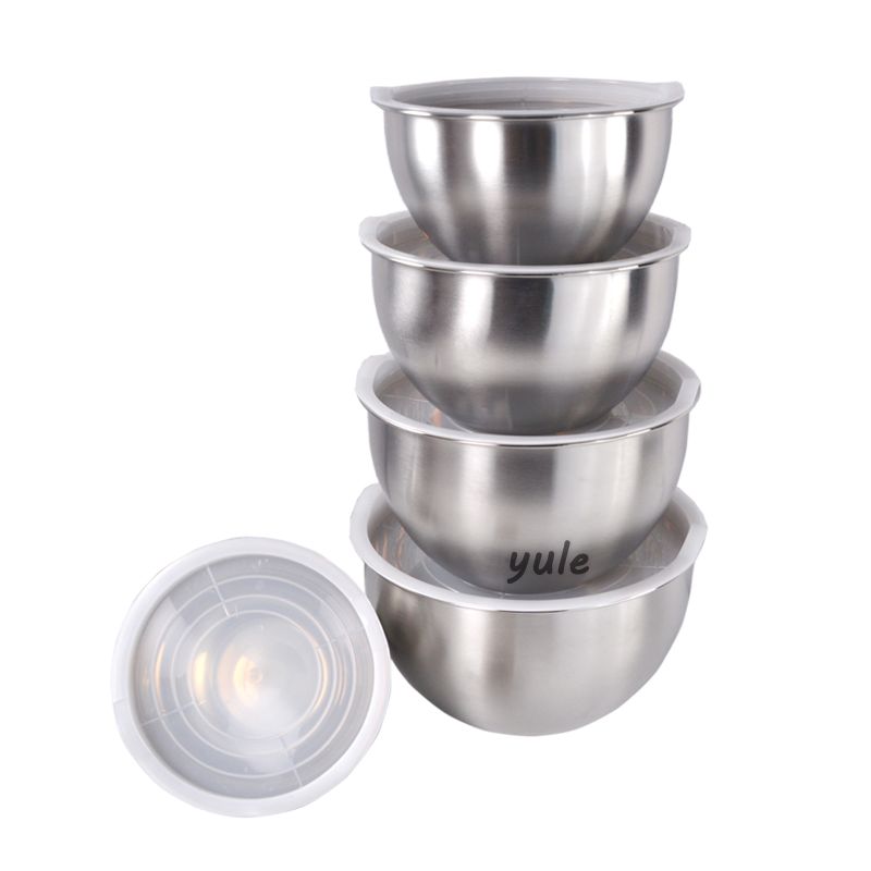 Gray Color Silicone Bottom Stainless Steel Salad Mixing Bowl