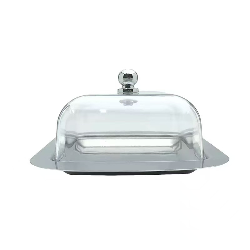 Commercial Kitchenware Food-Grade Stainless Steel Western-Style Cheese and Butter Dish with Plastic Lid
