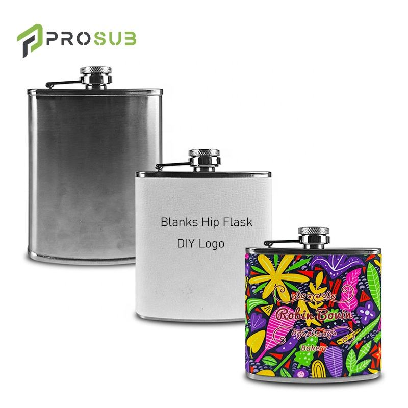 Prosub Custom Logo 6oz 7oz 8oz Men Liquor Hip Flasks PU Leather Stainless Steel Wine Pot Blanks Sublimation Hip Flask