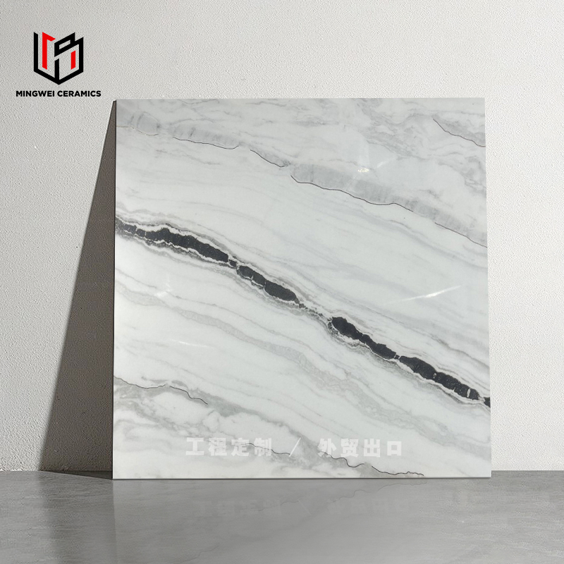 Modern Design Glossy Rock Stone Dark Grey and Brown Marble Look Golden Line Porcelain Tile