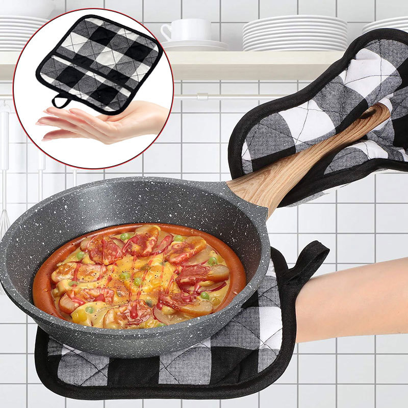 Simple Style Pure Cotton Checkered Anti-Heat Burn Gloves and High-Temperature Resistant Heat Insulation Pads