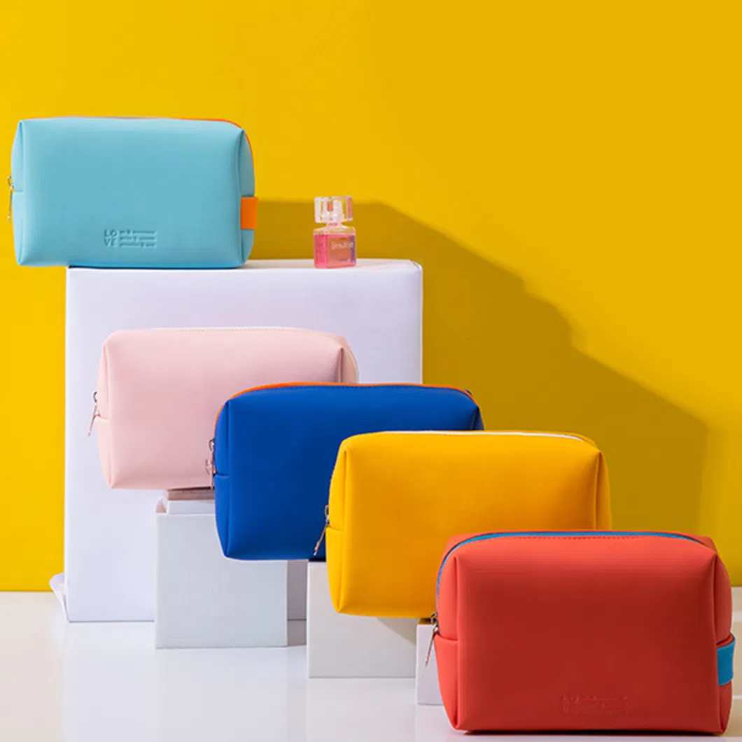 Custom Logo Leather Cosmetic Clutch Bag Multi Candy Colors Stylish PU Leather Pouch Outdoor Travel Washing Bag