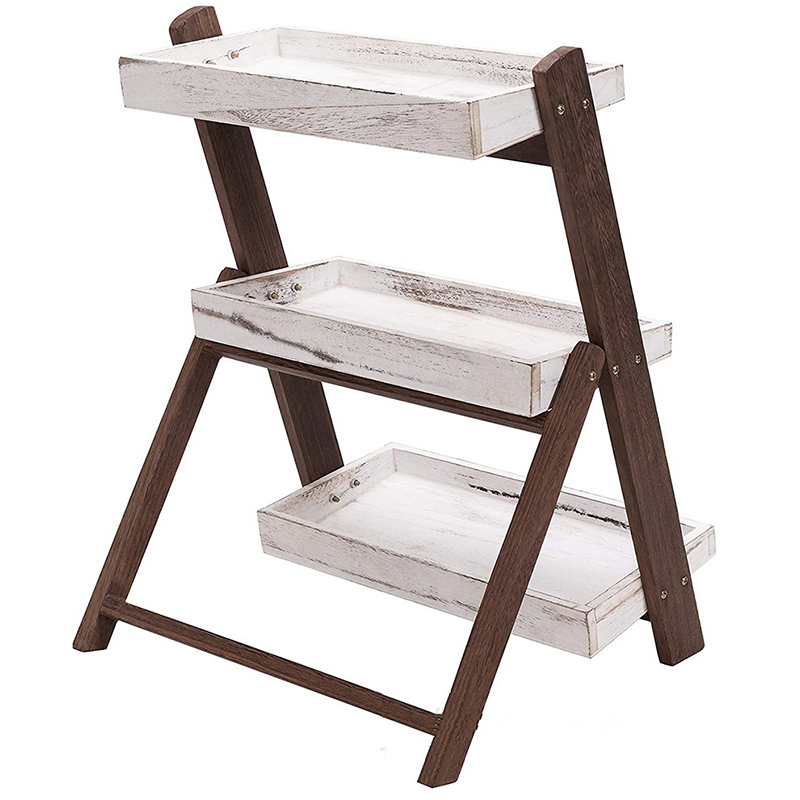 Vintage White Burnt Brown Wood Freestanding Display Shelves Flower Stand Plant Shelf