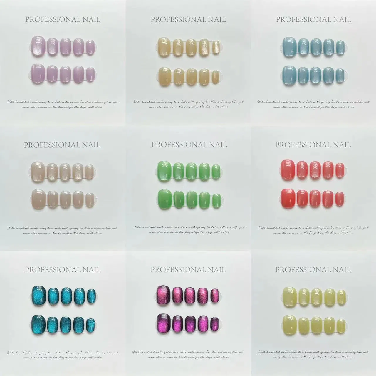 Hand Painted Magnetic Cat Eye Gel Nails Short Square Press on Nails