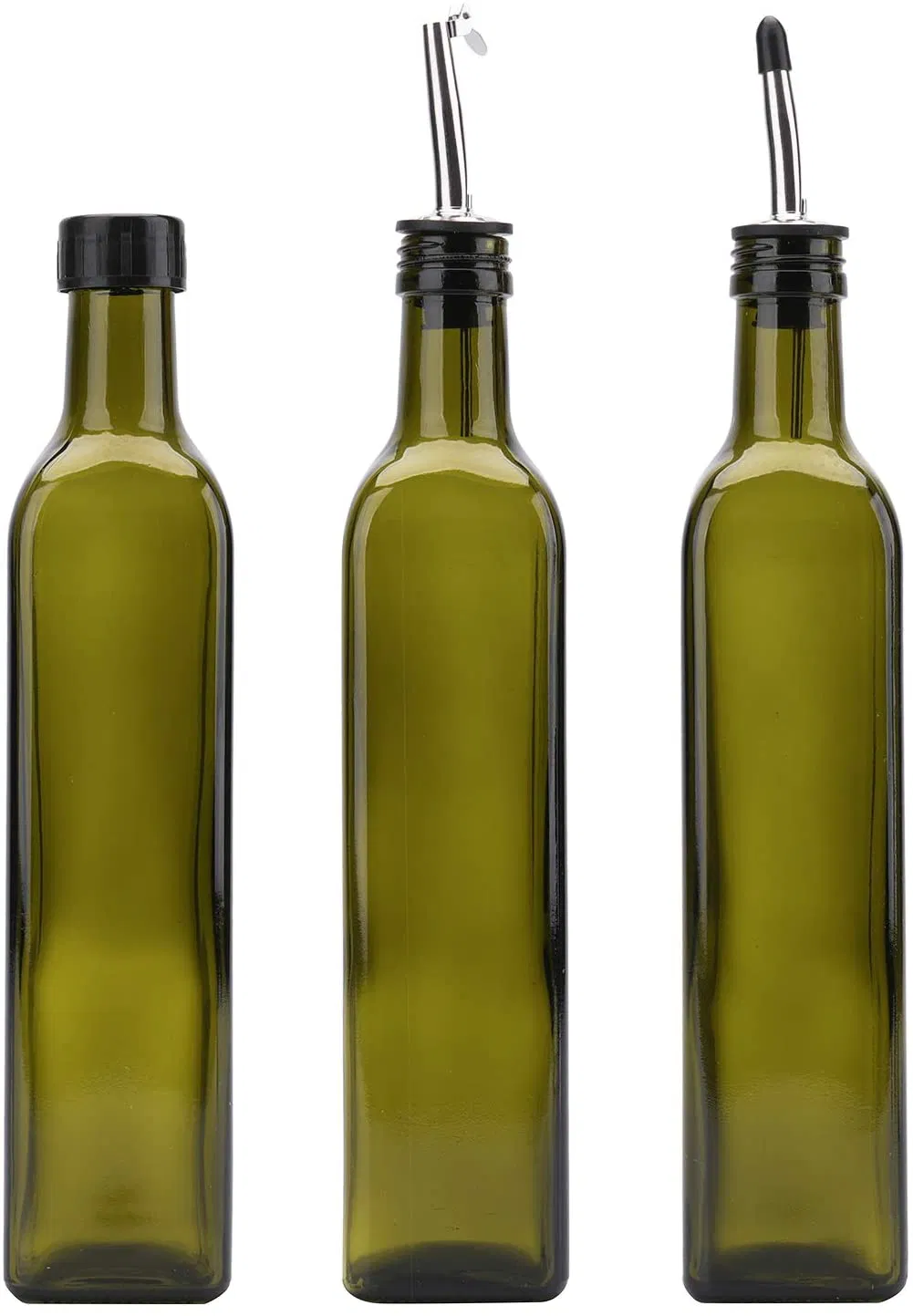 500ml Dark Green Square Olive Oil Bottle Dispenser with Stainless Steel Flip