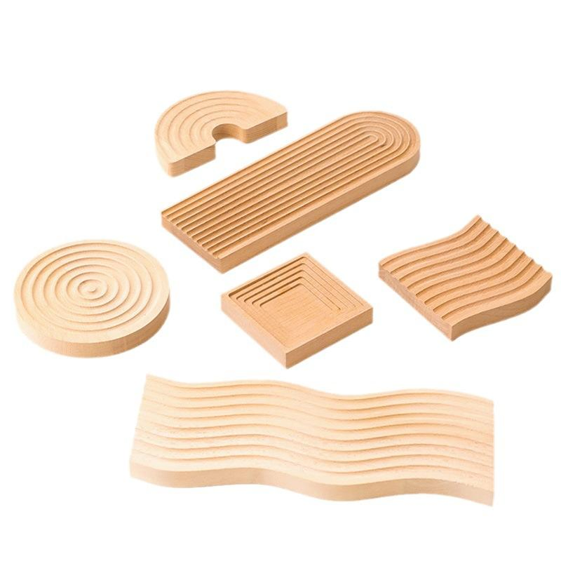 Beech Wooden Coffee Tray with Decorative Water Ripple Design