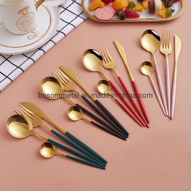 Korean Style PVD Golden Painting Knife Fork Spoons Handle Painting Stainless Steel Flatware Set Cutlery Gold Set