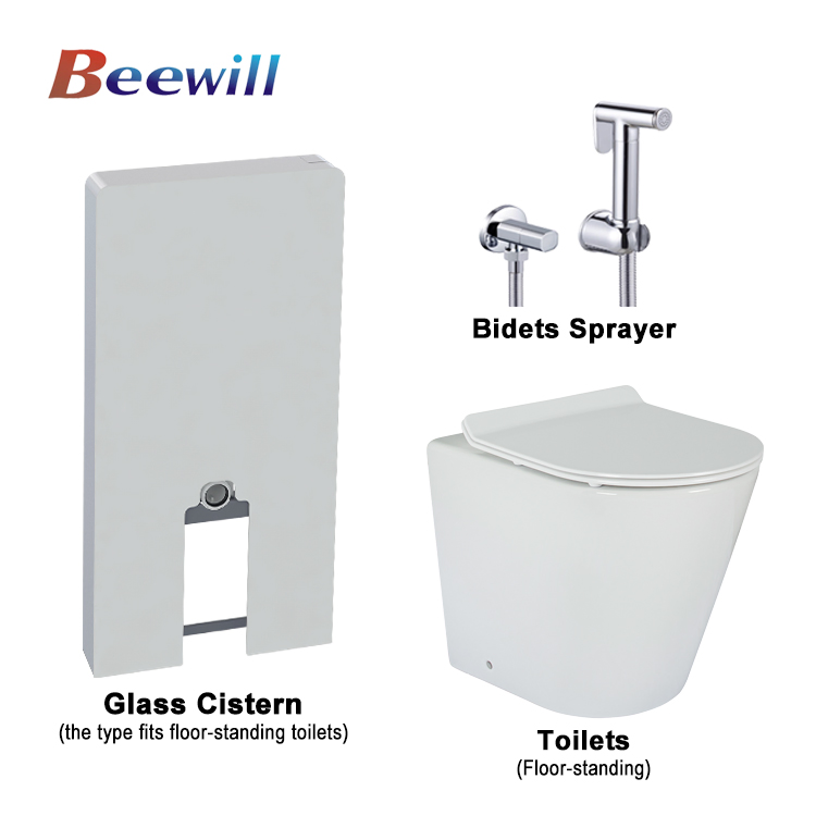 Wholesale Sanitary Ware Floor Mounted Toilet Bidet Sprayer and Glass Flush Water Tank