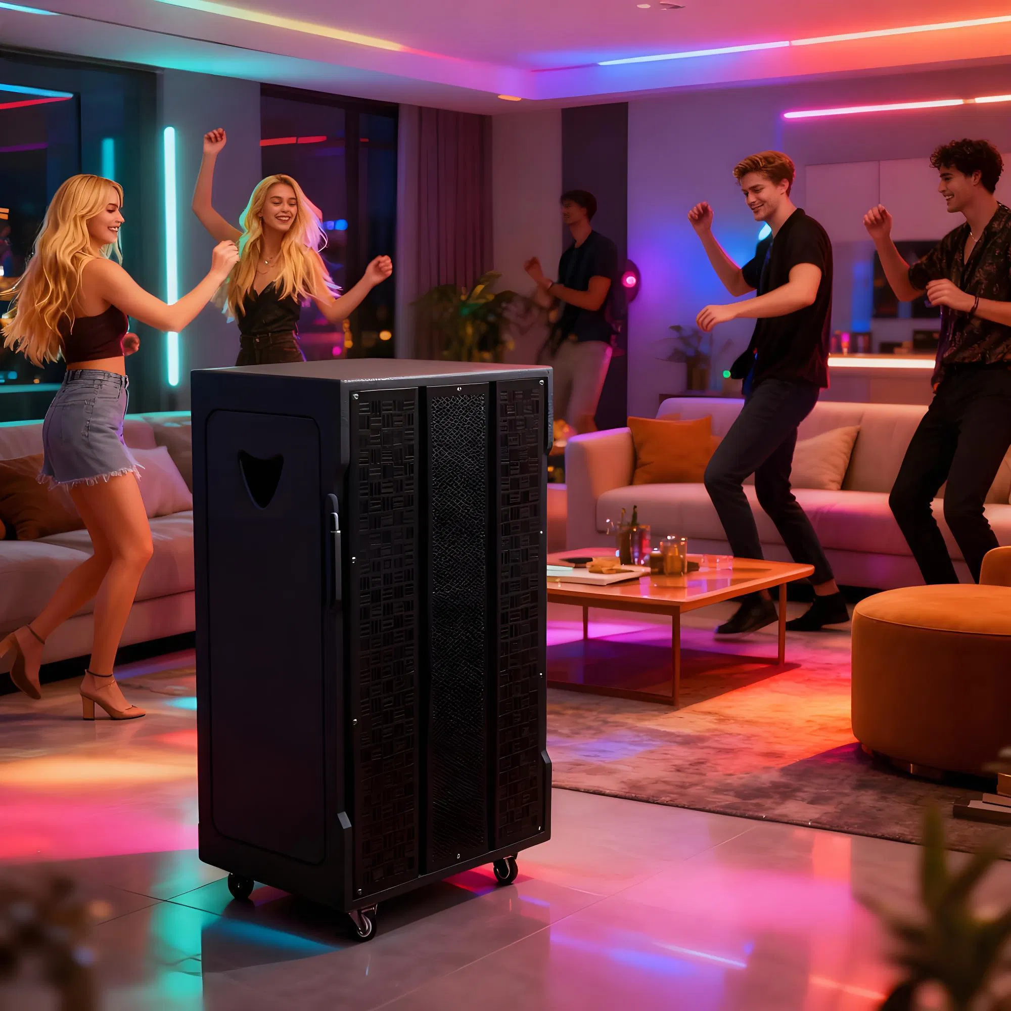 Wireless Portable Trolley Speaker RGB LED Lights Home Theatre