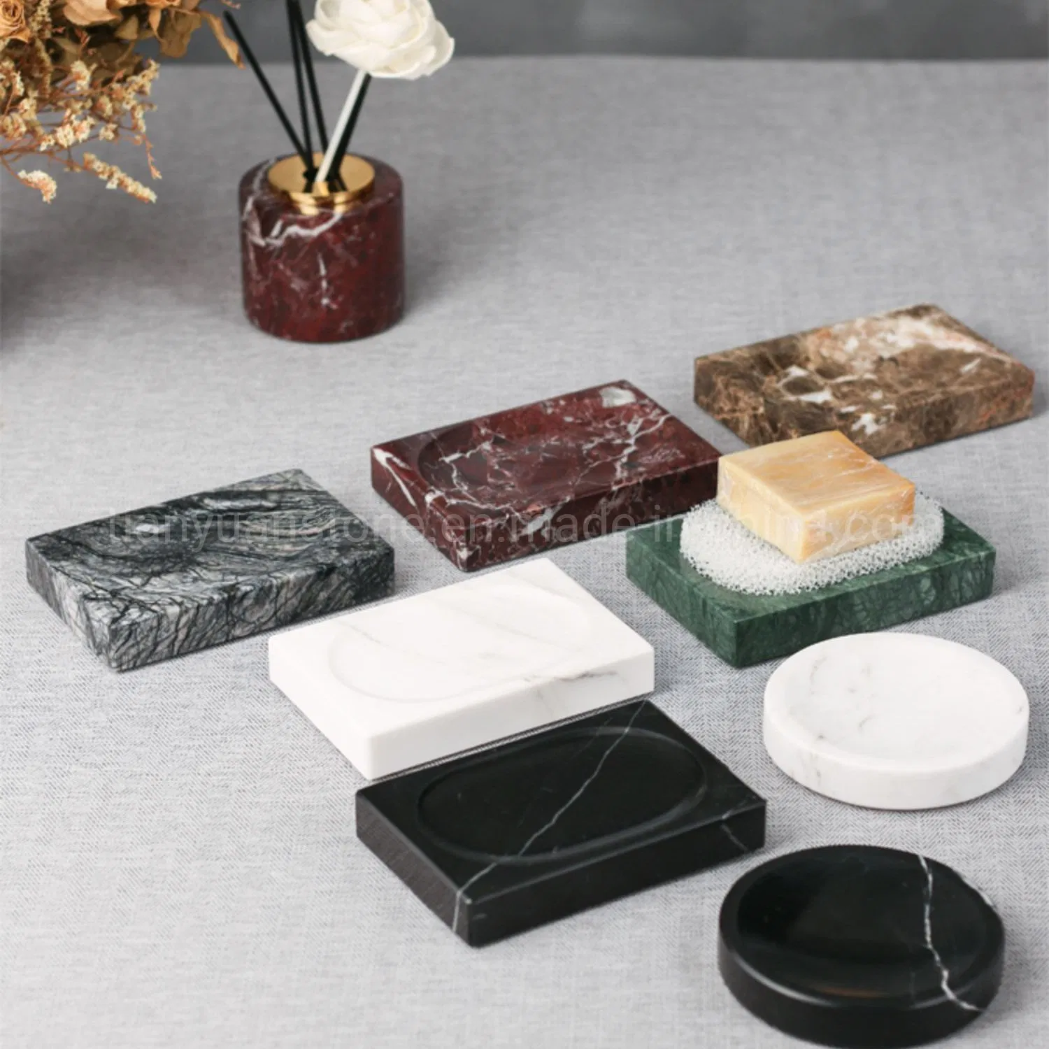 Bathroom Set Natural Marble Soap Dish for Home Bathtub Marble Soap Holder