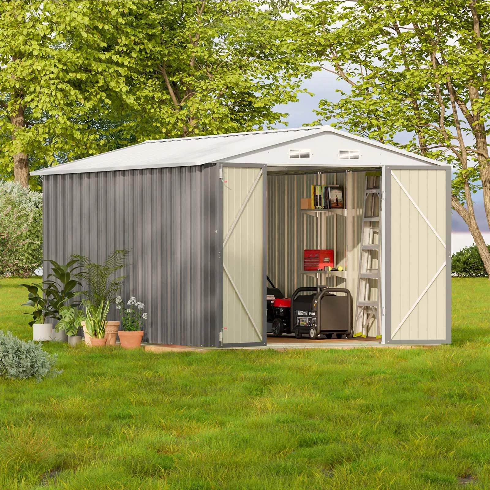 8' X 12' Metal Storage Shed for Outdoor with Detachable Storage Rack
