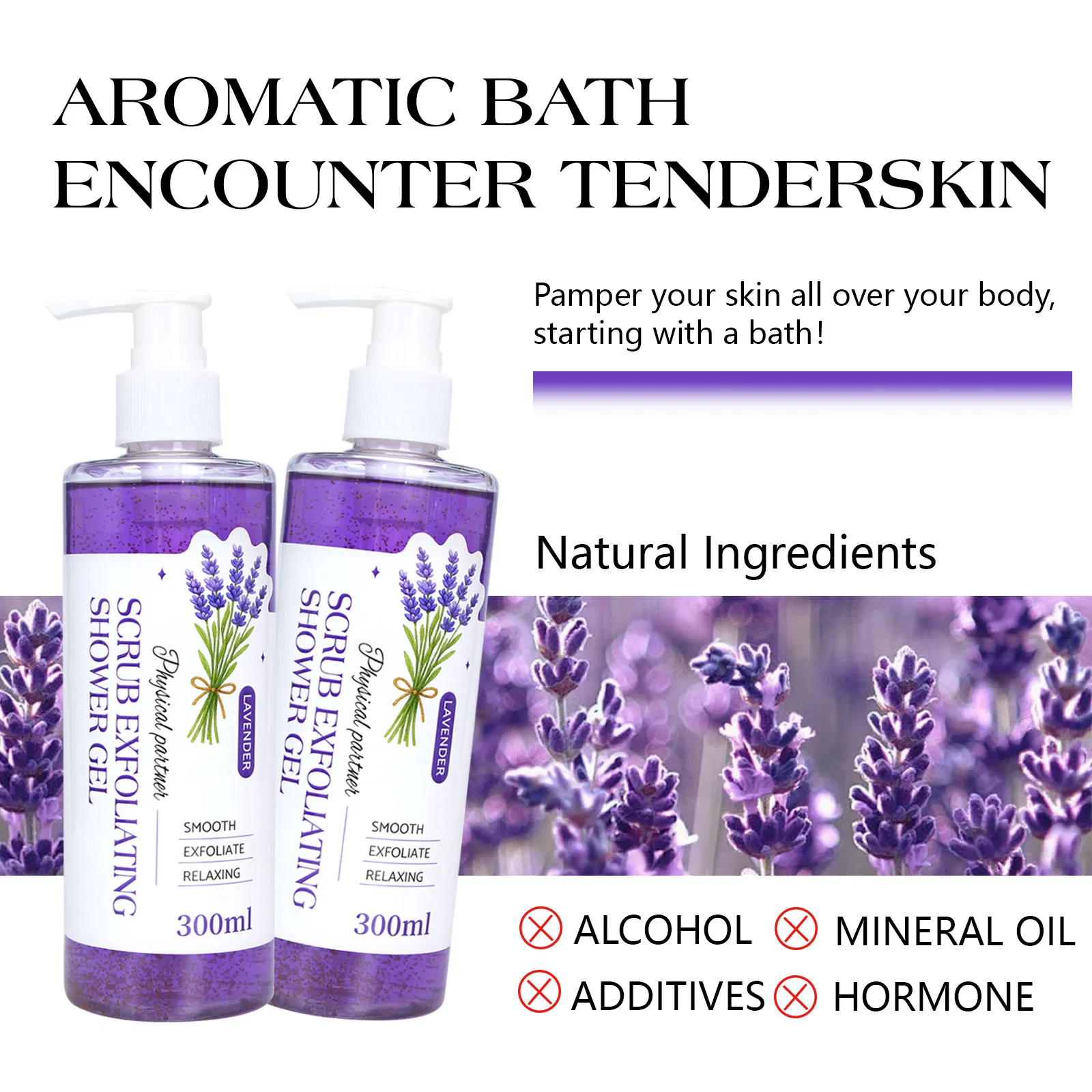 Beauty Cosmetics Body Wash All Skin Types Lavender Scrub Exfoliating Shower Gel