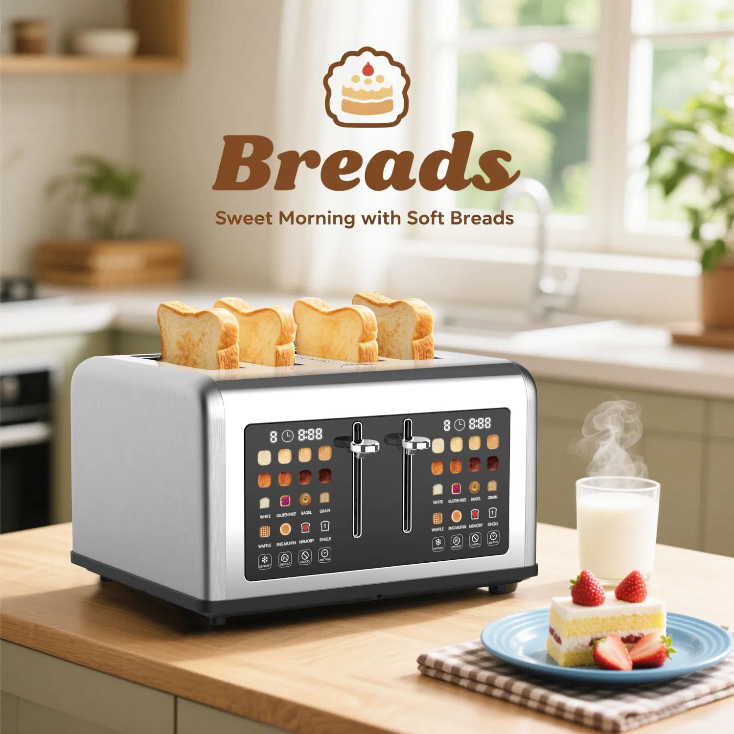 Super Large 4-Slice Toaster with Digital Display for Perfect Toast