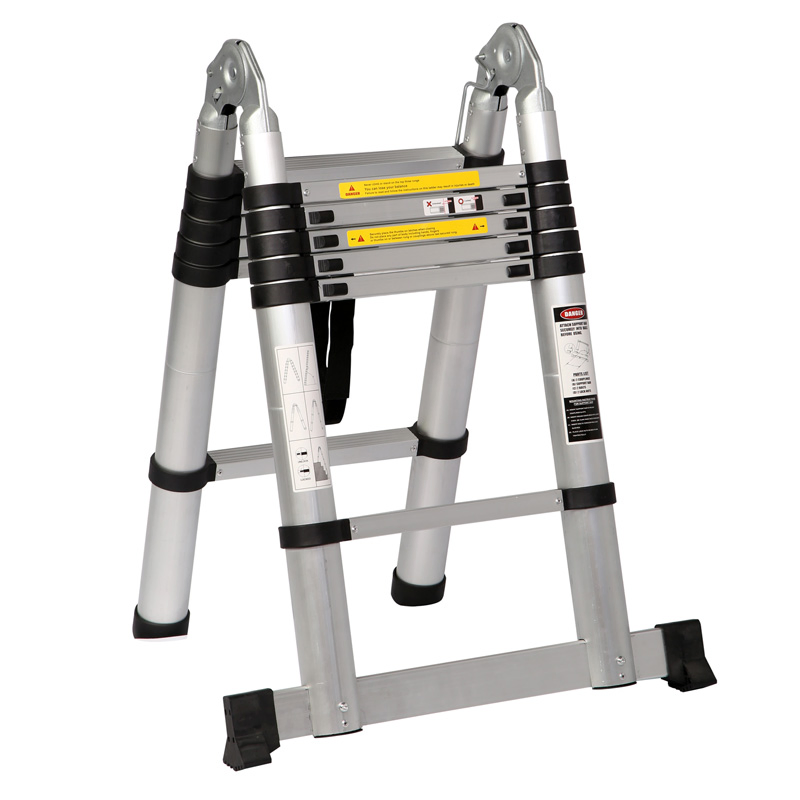 12 Steps Aluminium Telescopic Extension Ladder 3.8m with Hinge