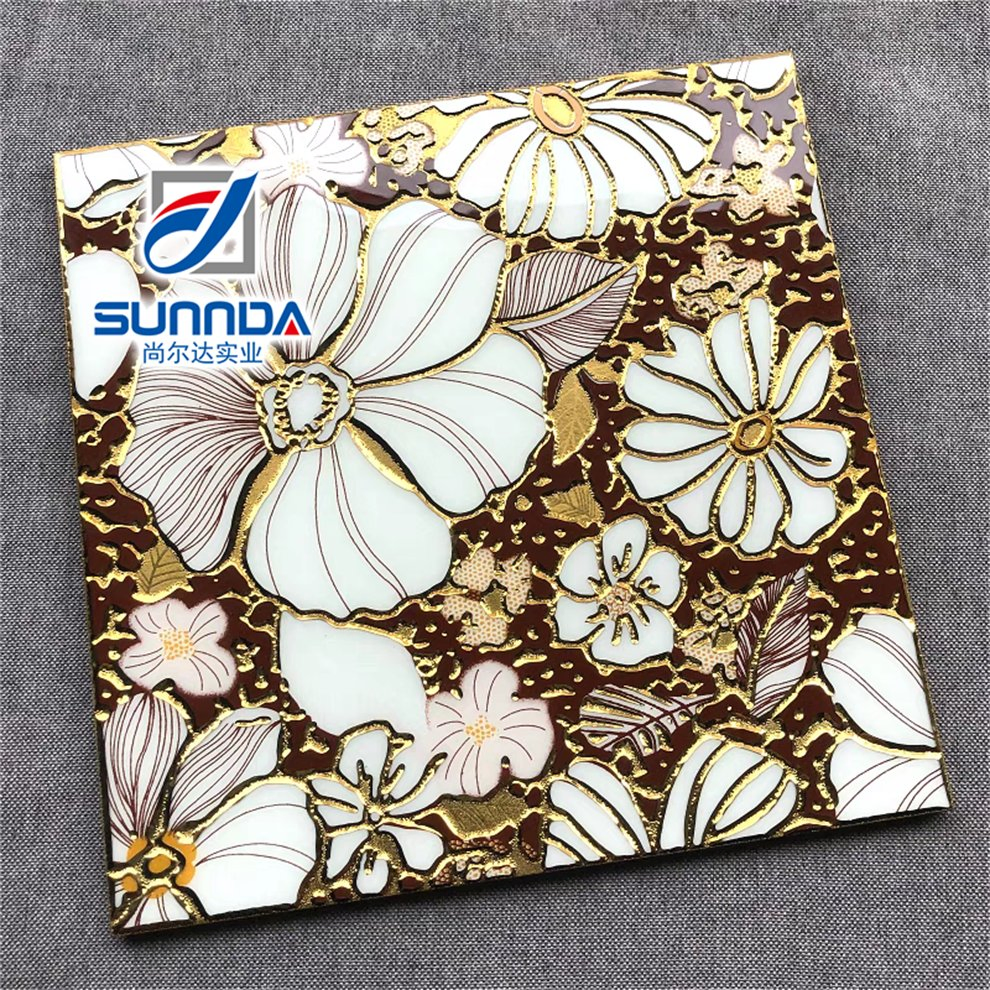 600X600 Glazed Plated Gold Flower Porcelain Tiles Crystal Surface Foshan Customized