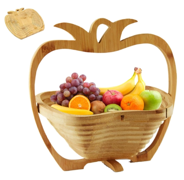 Bamboo Foldable Pineapple Shaped Veggie Holder Dried Tray Fruit Basket with Handle