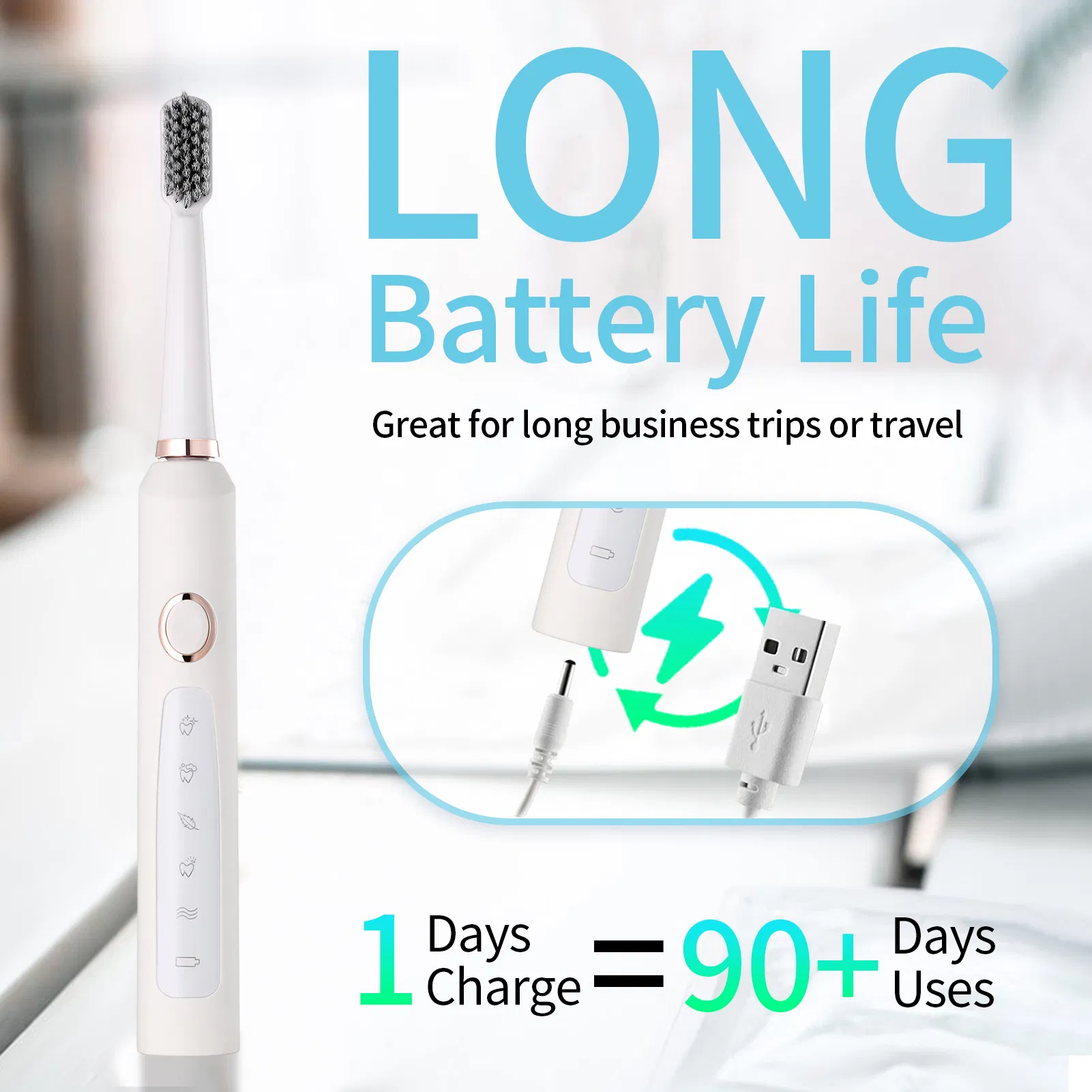 White Household Vibrating Soft Automatic Ultrasonic Electric Toothbrush for Adult