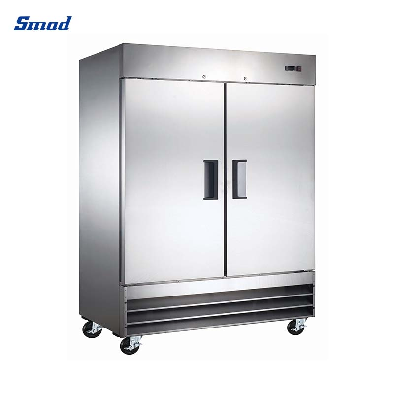 Wholesale Fan Cooling Restaurant Inverter Compressor Side Double Door Stainless Steel Display Cooler Upright Commercial Showcase Refrigerator for Kitchen Use