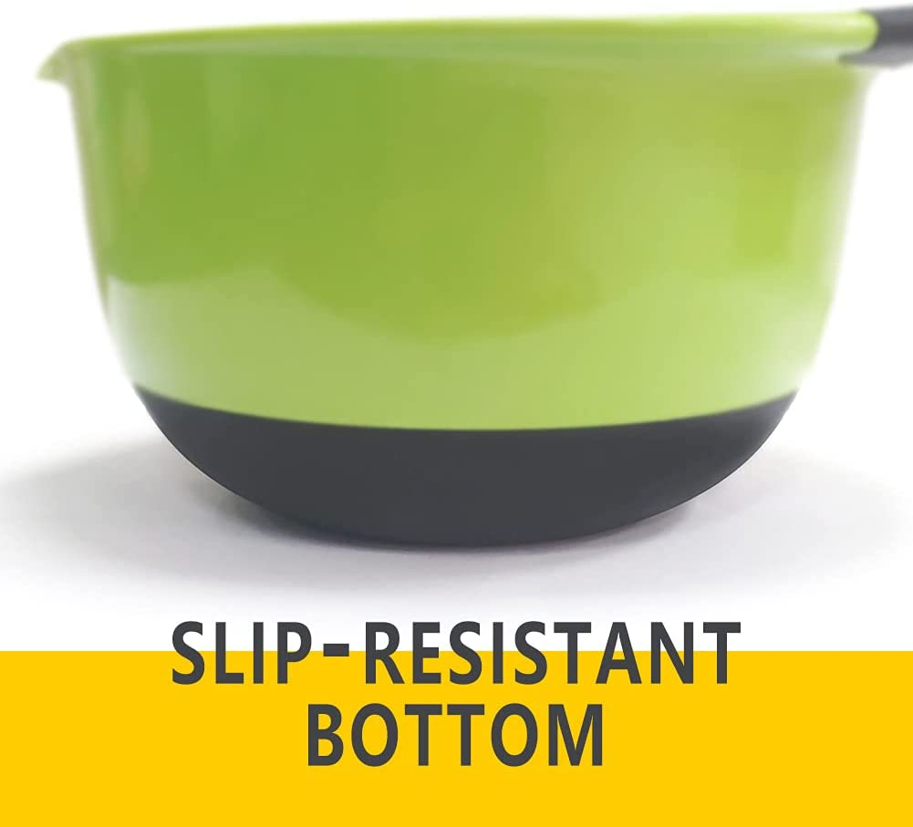 Plastic Nesting Mixing Bowls Set with Rubber Grip Handles Easy Pour Spout