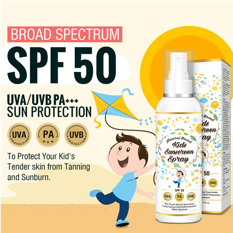 OEM Mineral Based Water Resistant Kids Sunscreen Spray SPF 50