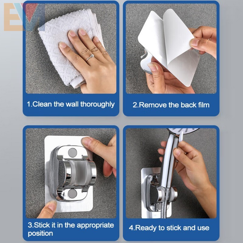 ABS Silver Shower Head Holdering Wall Mounting Strong Adhesive Bracket Adjustable Shower Hand Holder