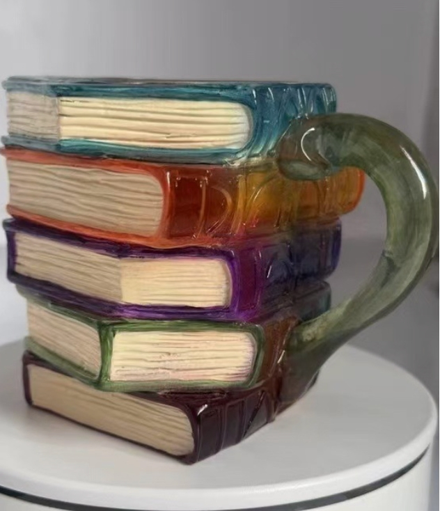 Стеклянная кружка в форме книги, ручная роспись