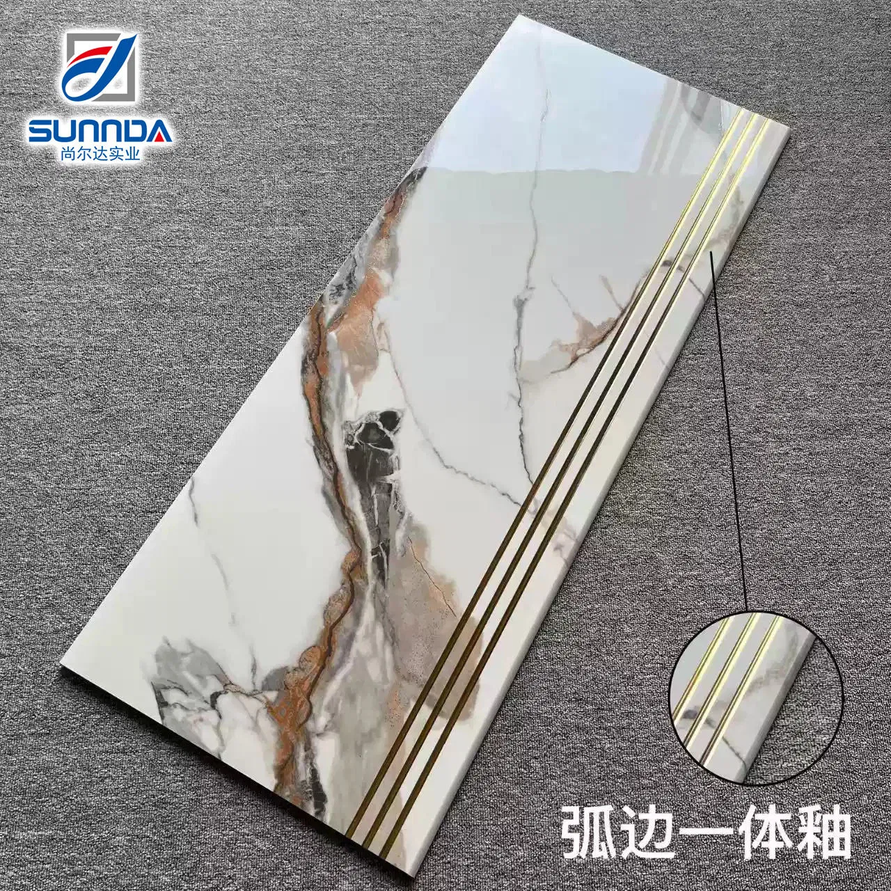 New Trend Plated Gold Glossy Shinny Surface Landing Groove Lines Anti Slippery Staircase Step Porcelain Floor Tiles for Hotel House Villa