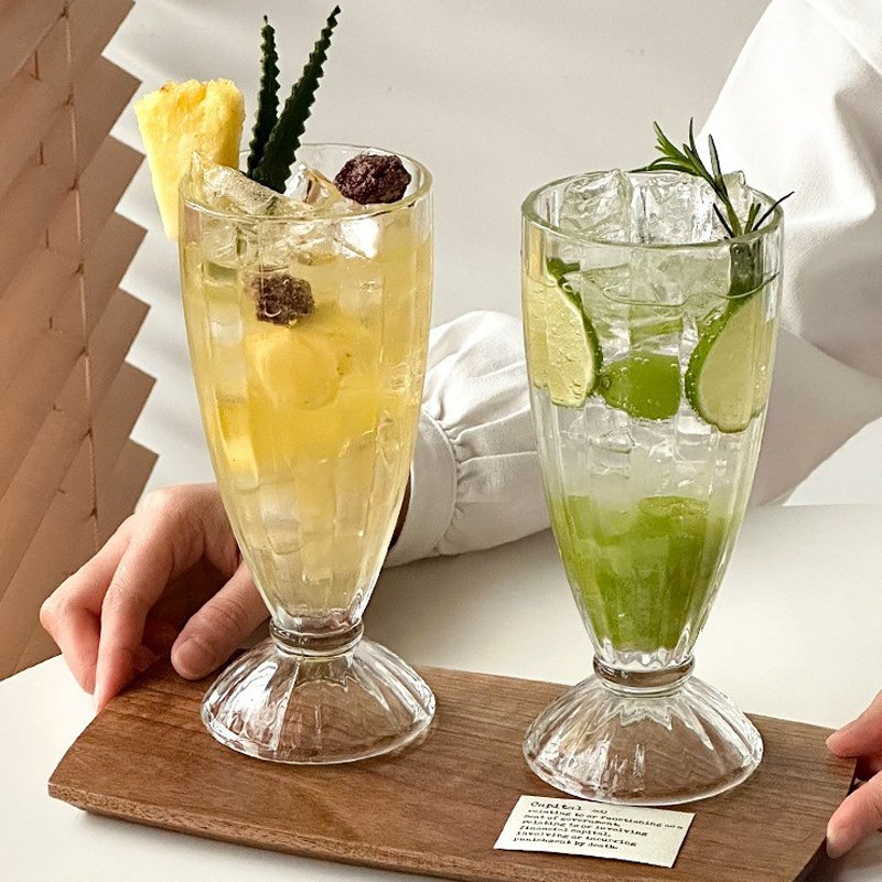 Mermaid Shape Cocktail Glass Milk Shake Juice Stripe Glass Ice-Cream Cup