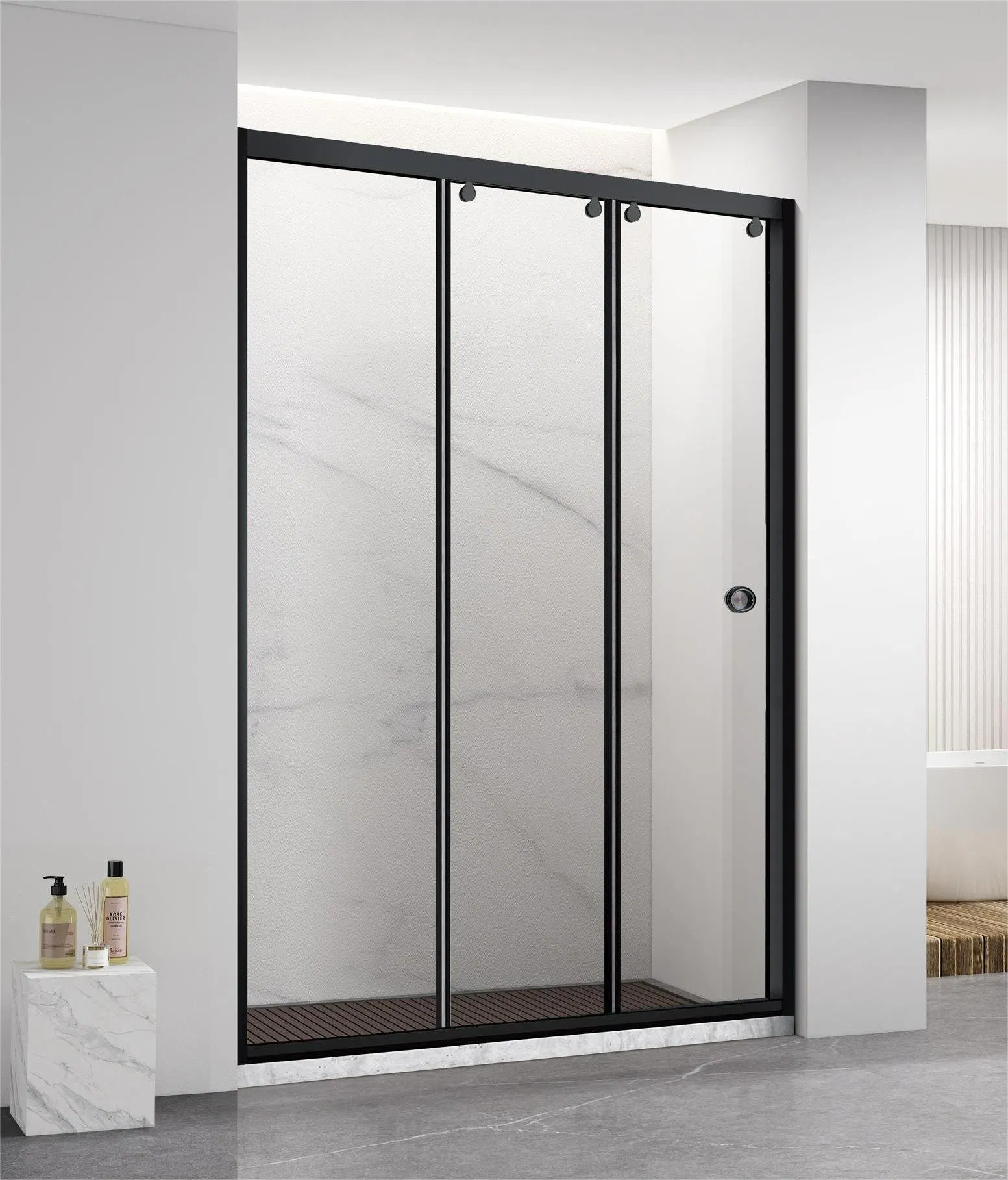 Modern Fixed Glass Shower Door in Matte Black Bathroom Walk in Shower Door