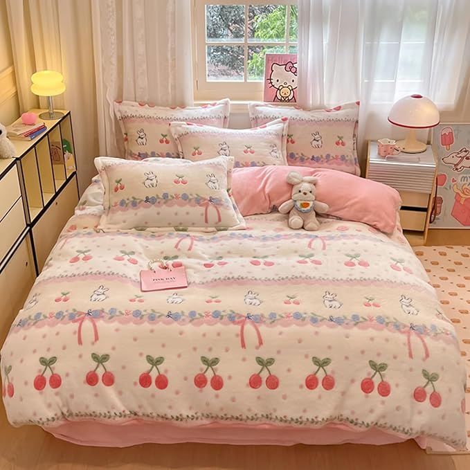 Cute Kawaii Winter Microfiber Bedding Set for Toddler Teen Girls Women Kids