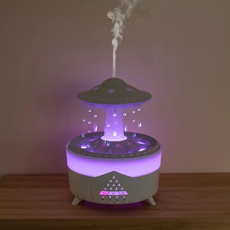New Rain Drop Humidifier Night Light Remote Control 350ml Water Drop Mushroom Diffuser Lamp 7 Colors Rain Cloud Aroma Diffuser