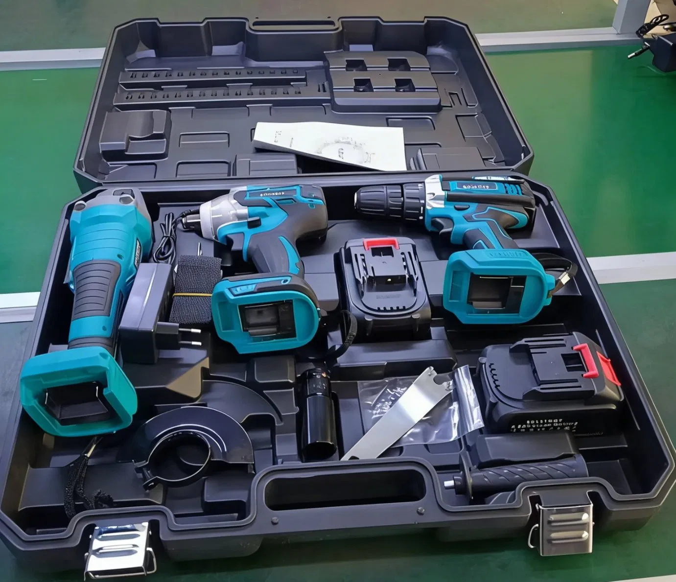 Versatile Power Tool Set: Drill, Impact Wrench, and Grinder