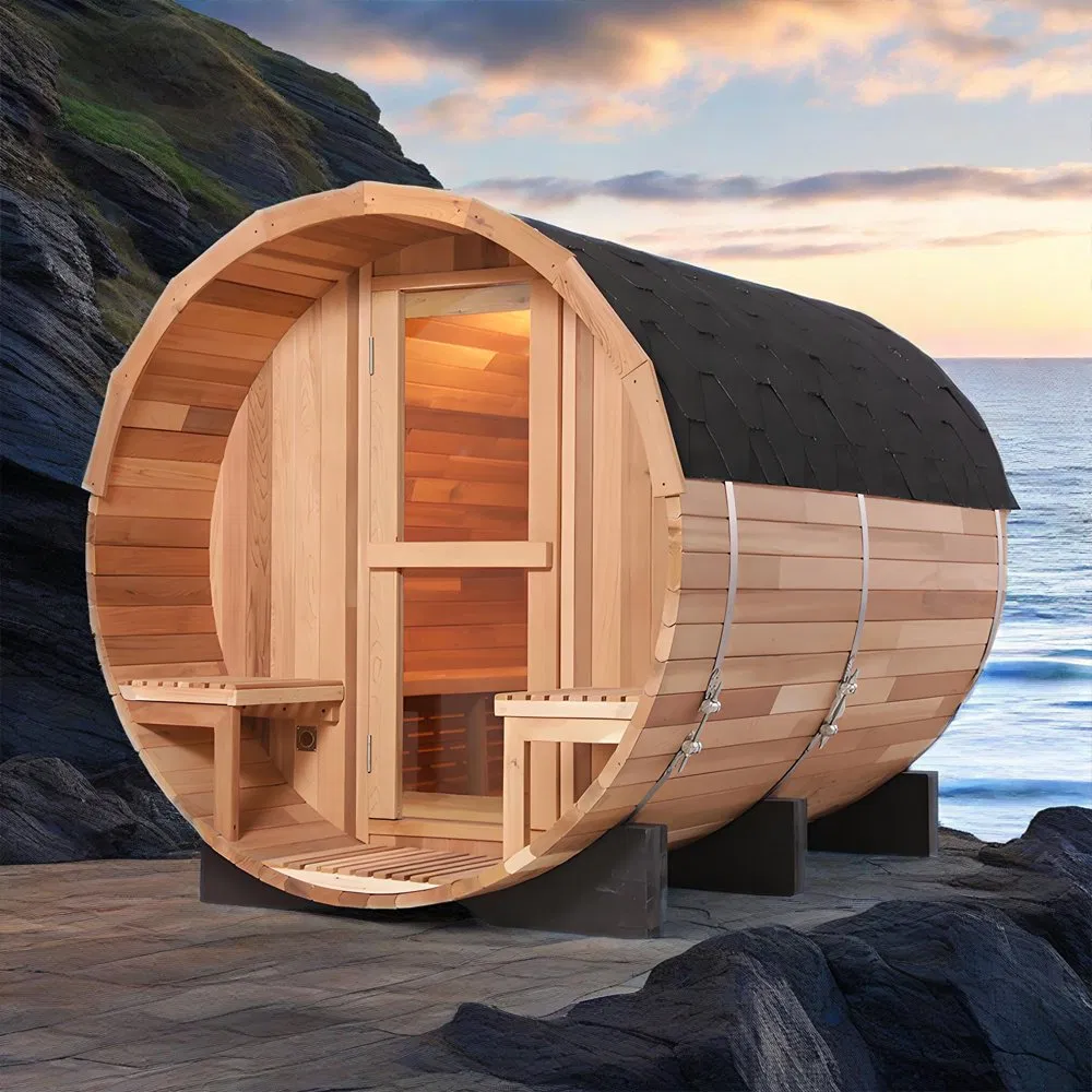 2025 Villa Traditional Red Ceder Dry Steam Sauna Barrel for 6 Person
