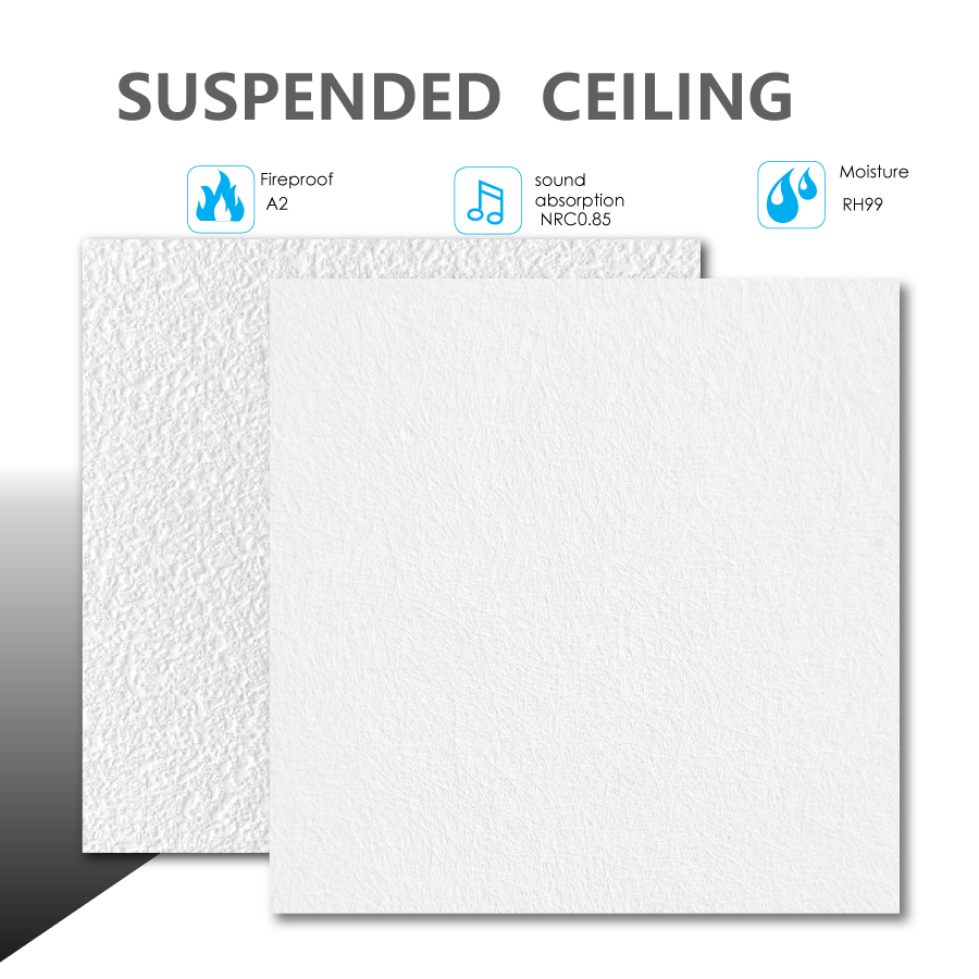 Smooth White Surface Fiberglass Wool Ceiling Tiles