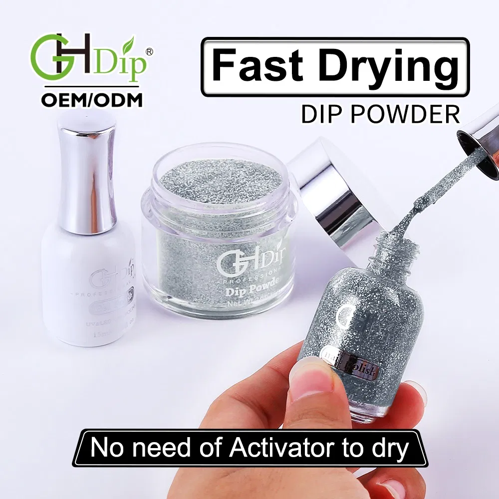 Silver Glitter Nail Fast Drying Dipping Powder Color Match 3 in 1 Set