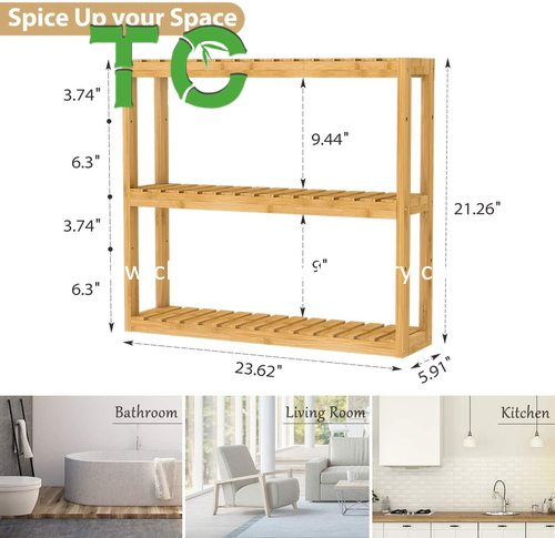 Wholesale 3-Tier Bamboo Bathroom Shelf Wall Mount Storage Rack Adjustable Bathroom Organizer