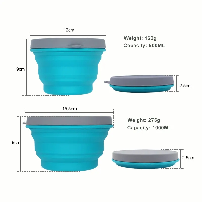 Threee Plece Set Portable Silicone Camping Collapsible Kettle Pot Bowl Cups Cook Set with Custom Logo