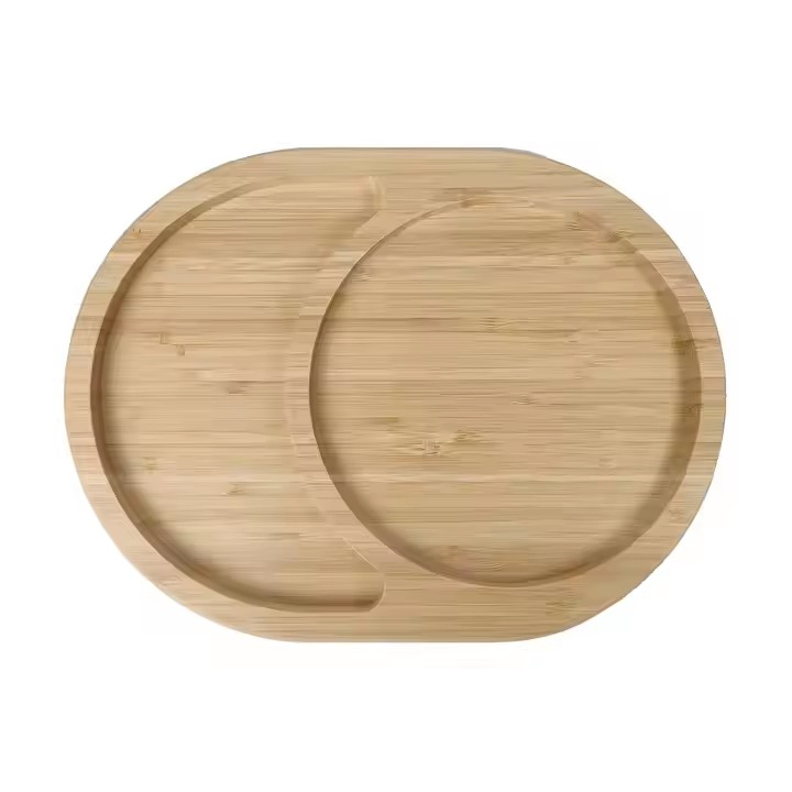 Bamboo Tray with 2 Compartments for Different Items Candy Storage