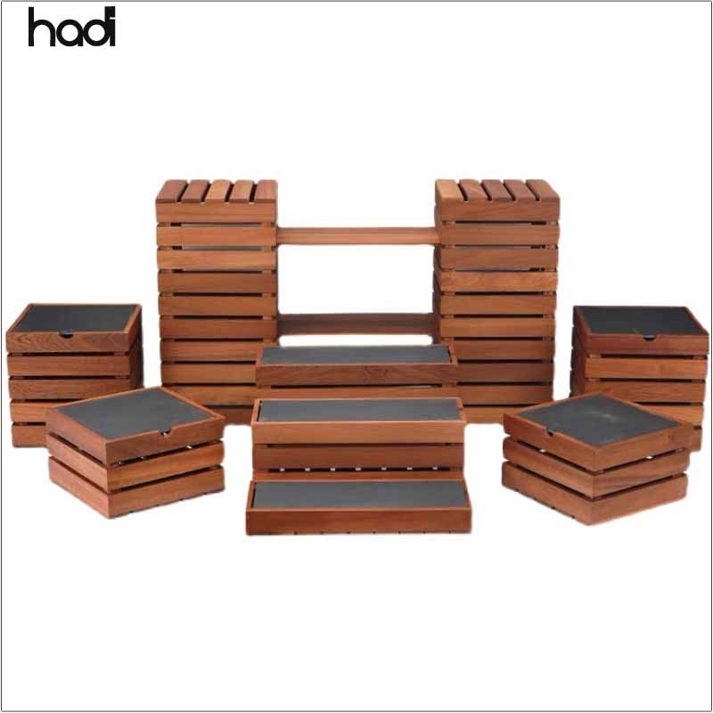 F&B Chef Items Hotel Catering Equipment Wooden Furniture Decorative Wooden Buffet Rack Riser/ Buffet Stand Catering for Sale