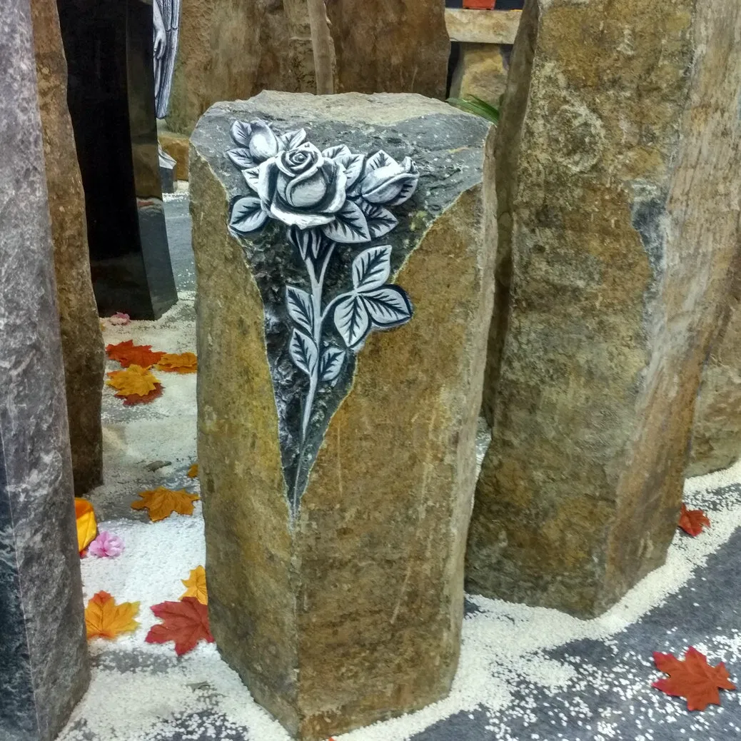 Natural Basalt Gravestone with Antique Rose Headstone
